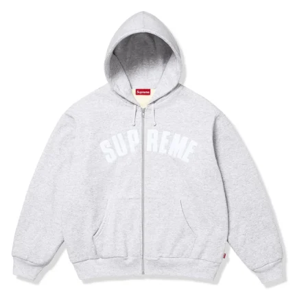 Supreme Arc Thermal Lined Ash Grey Zip-Up Hoodie
