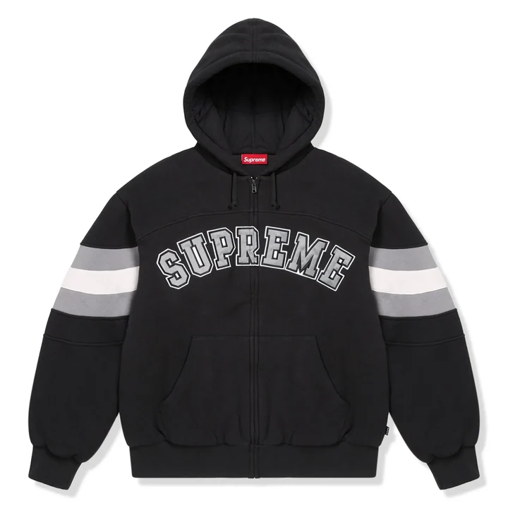 supreme-filled-black-zip-up-hooded-sweatshirt-front Supreme Filled Black Zip-Up Hooded Jacket