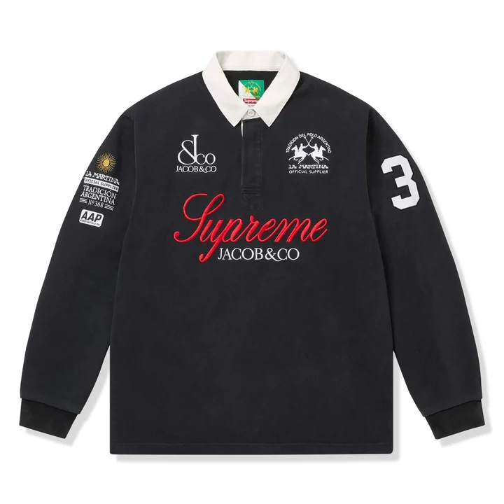supreme-x-jacob-_-co.-la-martina-rugby-black-polo-shirt-front Supreme x Jacob & Co. La Martina Rugby Black Polo Shirt