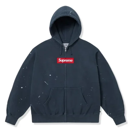 Supreme x MM6 Maison Margiela Box Logo Navy Zip-Up Hoodie